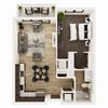 1 Bedroom, 1 Bathroom - 634 SF B